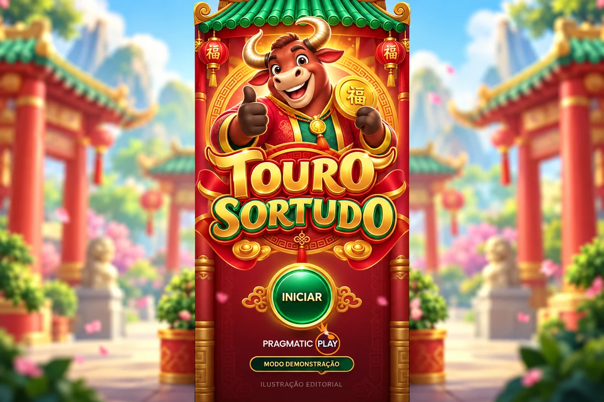 Três etiquetas editoriais para conferir Touro Sortudo, Pragmatic Play e o modo de demonstração.