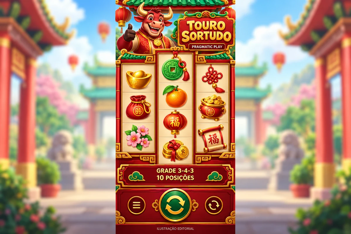 Ilustração da grade 3-4-3 do Touro Sortudo, com dez posições em três colunas.